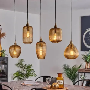 hofstein Suspension Iraola Or, Noir, 5 lumières* Lampes En Verre