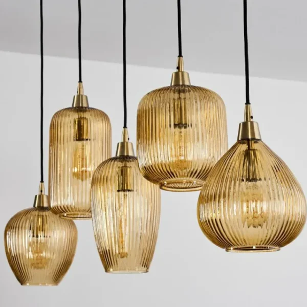 hofstein Suspension Iraola Or, Noir, 5 lumières* Lampes En Verre