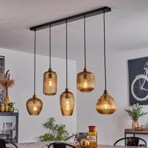 hofstein Suspension Iraola Or, Noir, 5 lumières* Lampes En Verre
