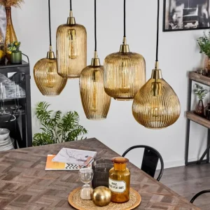 hofstein Suspension Iraola Or, Noir, 5 lumières* Lampes En Verre