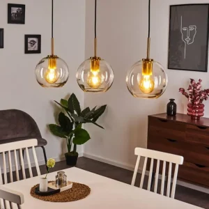 hofstein Suspension Karo Laiton, Noir, 3 lumières* Lampes En Verre