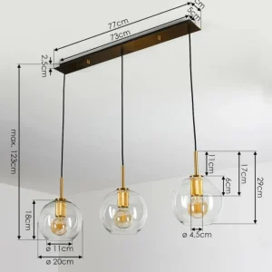 hofstein Suspension Karo Laiton, Noir, 3 lumières* Lampes En Verre