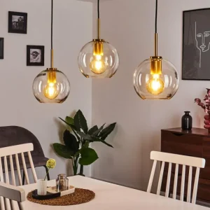 hofstein Suspension Karo Laiton, Noir, 3 lumières* Lampes En Verre
