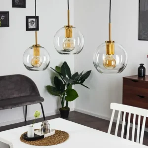 hofstein Suspension Karo Laiton, Noir, 3 lumières* Lampes En Verre
