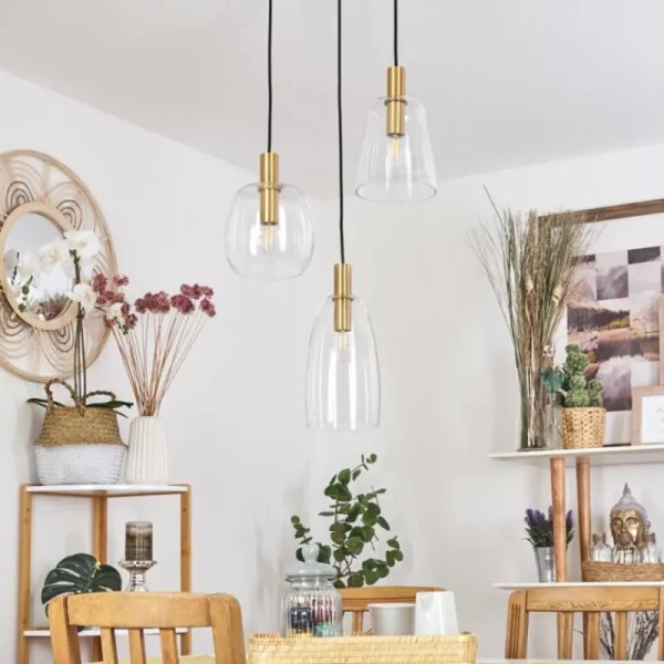 hofstein Suspension Kenong Laiton, 3 lumières* Lampes En Verre