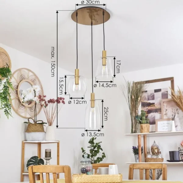 hofstein Suspension Kenong Laiton, 3 lumières* Lampes En Verre