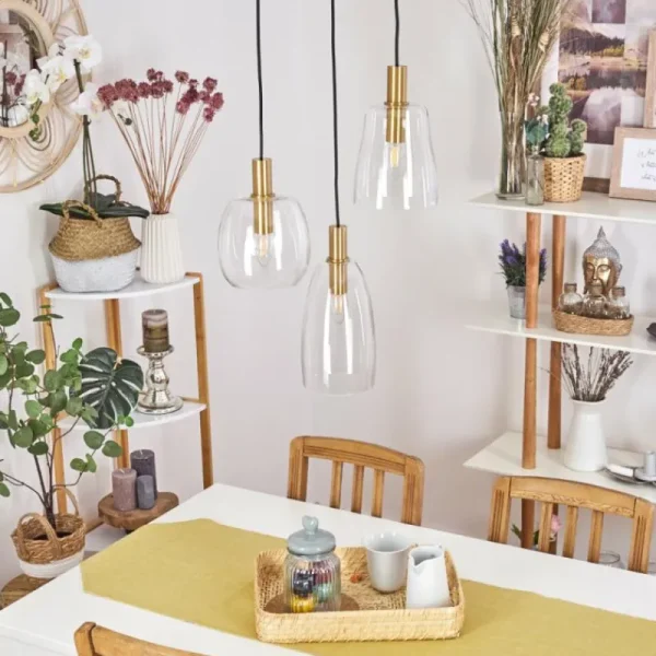 hofstein Suspension Kenong Laiton, 3 lumières* Lampes En Verre