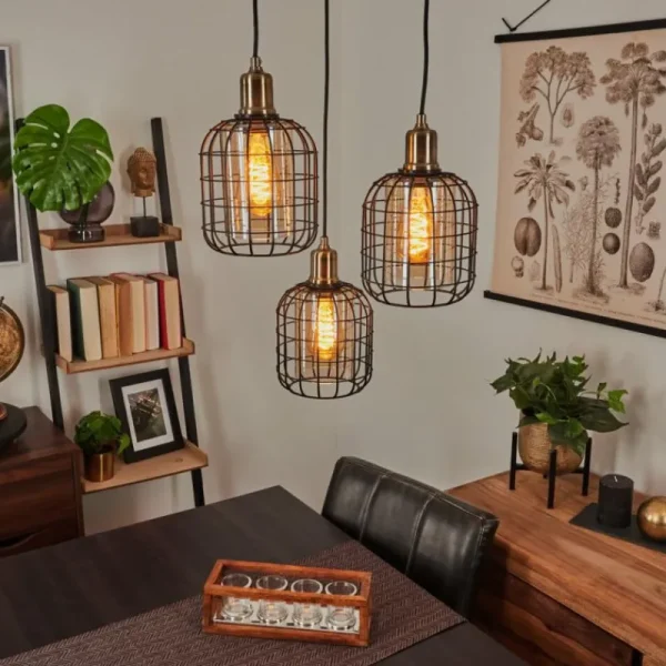 hofstein Suspension Kiubneko Laiton, Noir, 3 lumières* Lampes En Verre