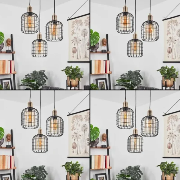 hofstein Suspension Kiubneko Laiton, Noir, 3 lumières* Lampes En Verre