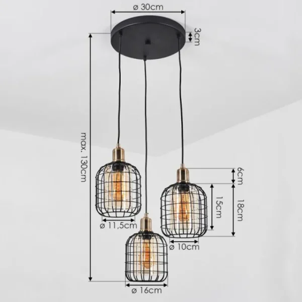 hofstein Suspension Kiubneko Laiton, Noir, 3 lumières* Lampes En Verre