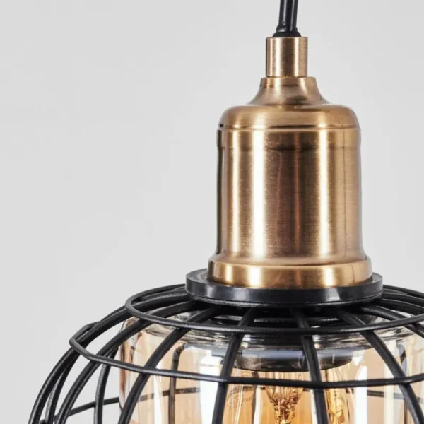 hofstein Suspension Kiubneko Laiton, Noir, 3 lumières* Lampes En Verre