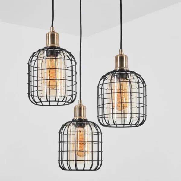 hofstein Suspension Kiubneko Laiton, Noir, 3 lumières* Lampes En Verre