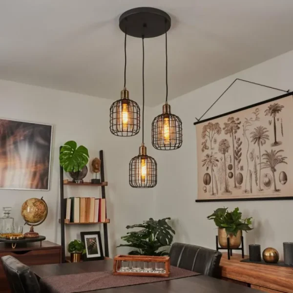 hofstein Suspension Kiubneko Laiton, Noir, 3 lumières* Lampes En Verre