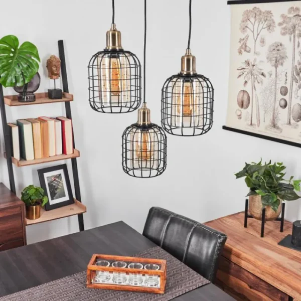 hofstein Suspension Kiubneko Laiton, Noir, 3 lumières* Lampes En Verre