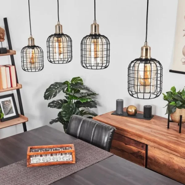 hofstein Suspension Kiubneko Noir, 4 lumières* Lampes En Verre
