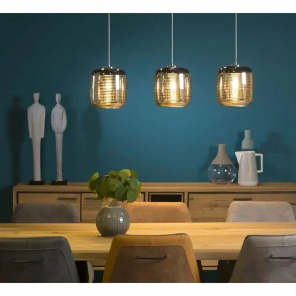 Luminaires Lucide Suspension Lucide ERYN Chrome, 3 lumières* Lampes En Verre
