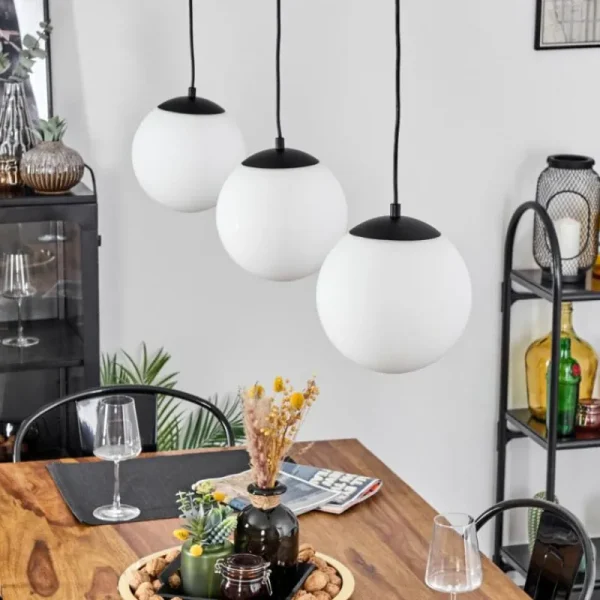 hofstein Suspension Malhadancha Noir, 3 lumières* Lampes En Verre