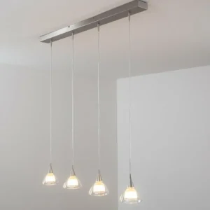 hofstein Suspension Masterlight Caterina LED Nickel mat, 4 lumières* Lampes En Verre