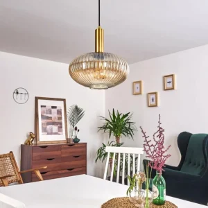 hofstein Suspension Paeni Or, Laiton, Noir, 1 lumière* Lampes En Verre