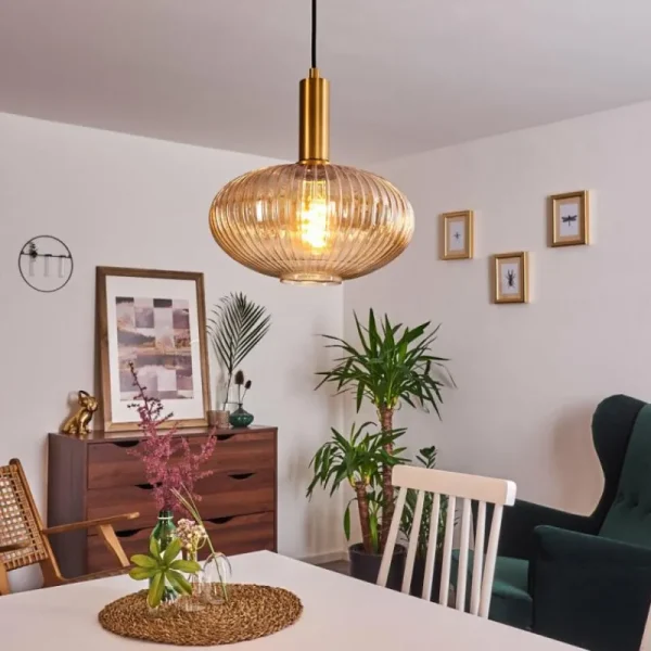 hofstein Suspension Paeni Or, Laiton, Noir, 1 lumière* Lampes En Verre