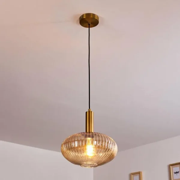 hofstein Suspension Paeni Or, Laiton, Noir, 1 lumière* Lampes En Verre