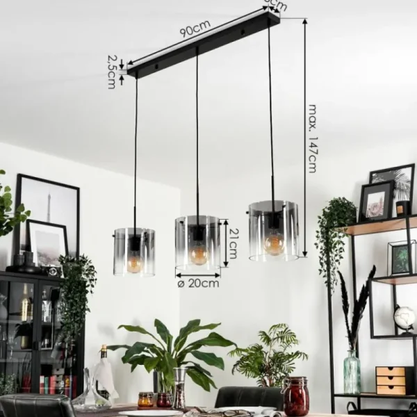 hofstein Suspension Parane Clair, Fumé, 3 lumières* Lampes Modernes