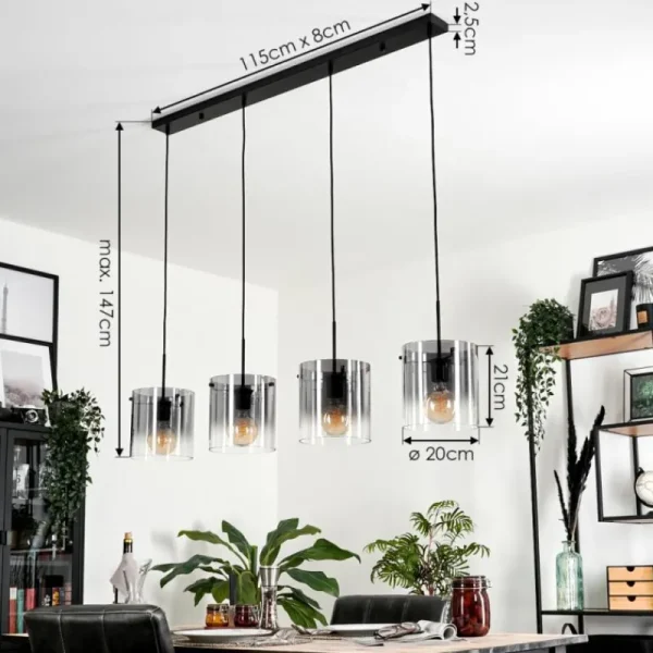 hofstein Suspension Parane Clair, Fumé, 4 lumières* Lampes Modernes
