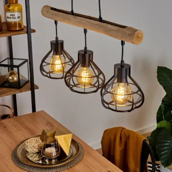 hofstein Suspension Pila Écru, Noir, 3 lumières* Lampes Modernes