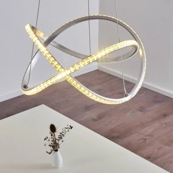 hofstein Suspension Saginaw LED Nickel mat, 1 lumière, Télécommandes, Changeur de couleurs* Lampes Modernes