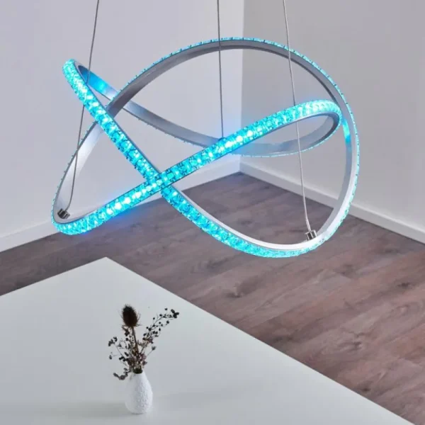 hofstein Suspension Saginaw LED Nickel mat, 1 lumière, Télécommandes, Changeur de couleurs* Lampes Modernes