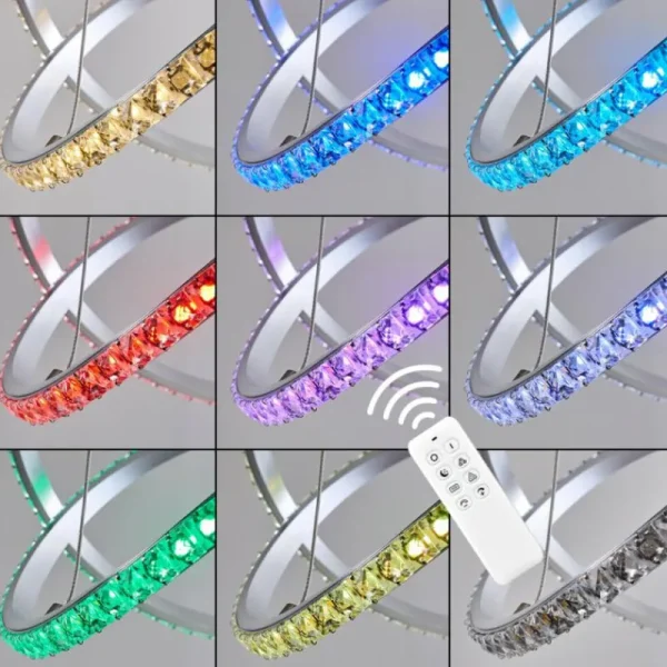hofstein Suspension Saginaw LED Nickel mat, 1 lumière, Télécommandes, Changeur de couleurs* Lampes Modernes