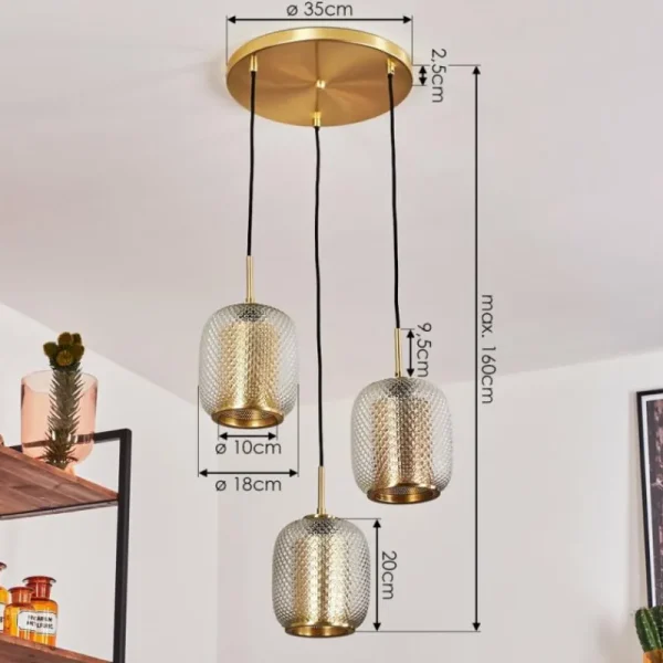 hofstein Suspension Scone Or, Laiton, 3 lumières* Lampes En Verre