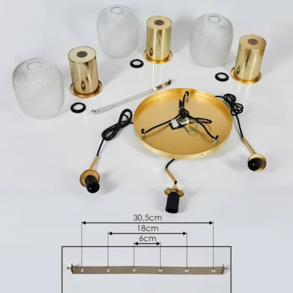 hofstein Suspension Scone Or, Laiton, 3 lumières* Lampes En Verre