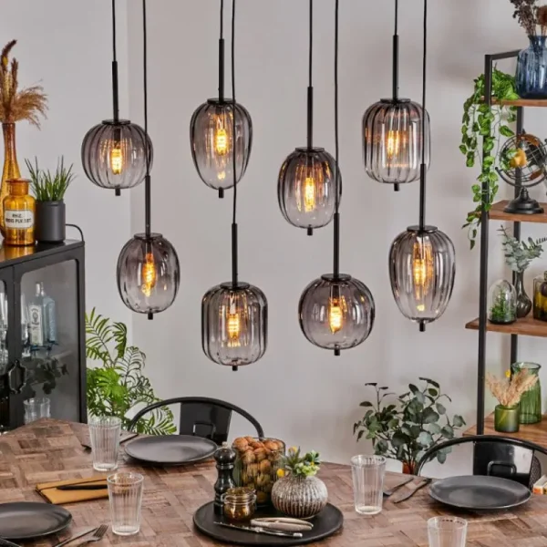 hofstein Suspension Skiatook Noir, 8 lumières* Lampes Modernes