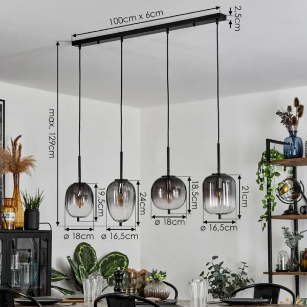 hofstein Suspension Skiatook Noir, 4 lumières* Lampes Modernes