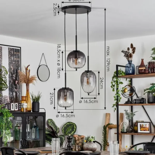 hofstein Suspension Skiatook Noir, 3 lumières* Lampes Modernes