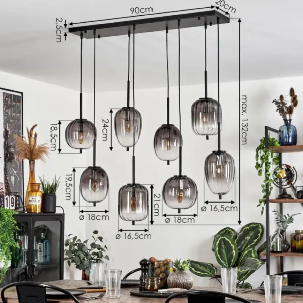 hofstein Suspension Skiatook Noir, 8 lumières* Lampes Modernes