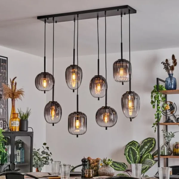 hofstein Suspension Skiatook Noir, 8 lumières* Lampes Modernes