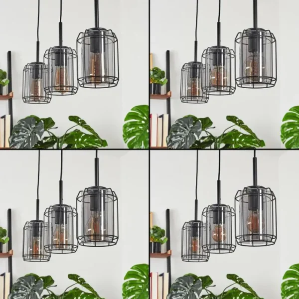 hofstein Suspension Thusis Noir, 3 lumières* Lampes Modernes