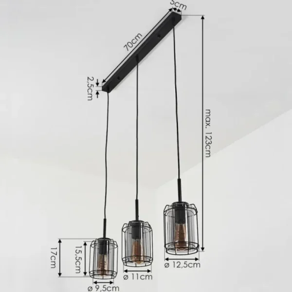 hofstein Suspension Thusis Noir, 3 lumières* Lampes Modernes
