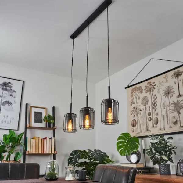 hofstein Suspension Thusis Noir, 3 lumières* Lampes Modernes
