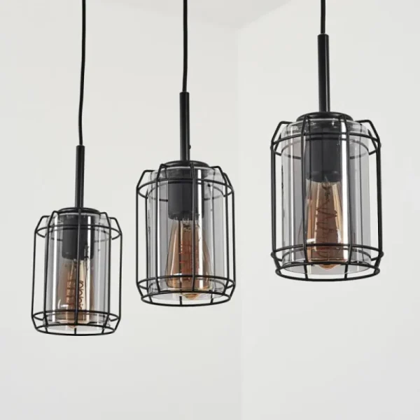 hofstein Suspension Thusis Noir, 3 lumières* Lampes Modernes