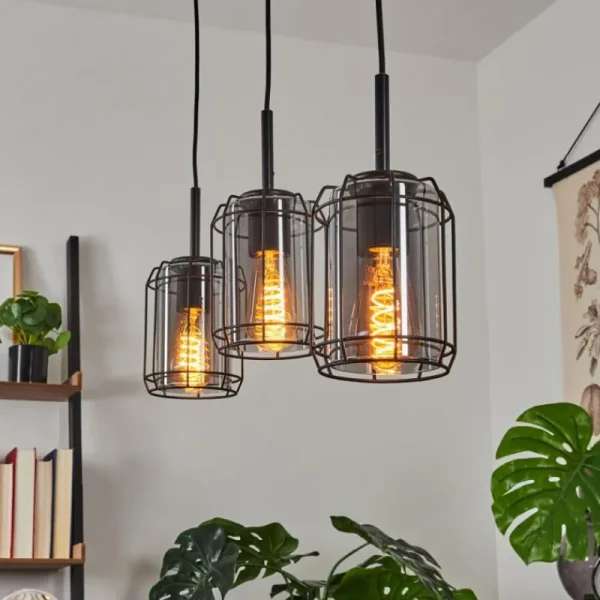 hofstein Suspension Thusis Noir, 3 lumières* Lampes Modernes