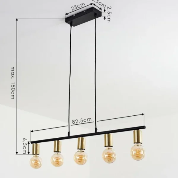 hofstein Suspension Tulla Laiton, Noir, 5 lumières* Lampes Modernes