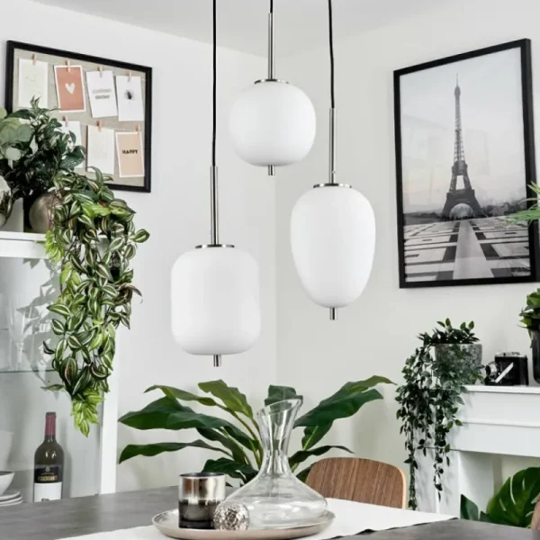 hofstein Suspension Verbania Nickel mat, 3 lumières* Lampes En Verre