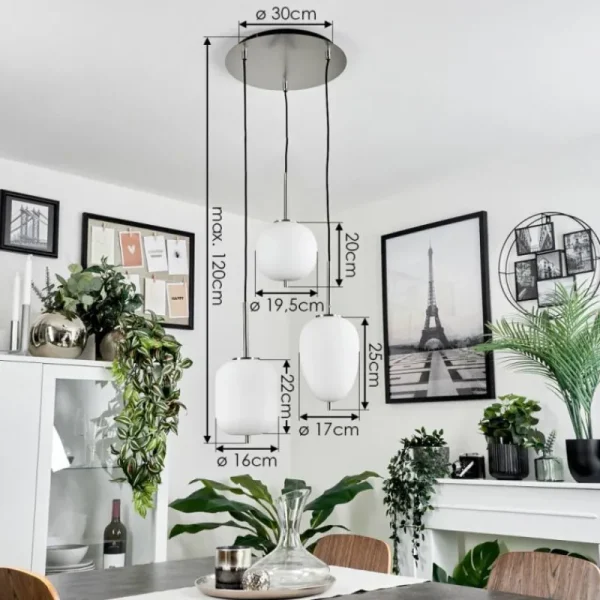 hofstein Suspension Verbania Nickel mat, 3 lumières* Lampes En Verre