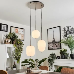 hofstein Suspension Verbania Nickel mat, 3 lumières* Lampes En Verre