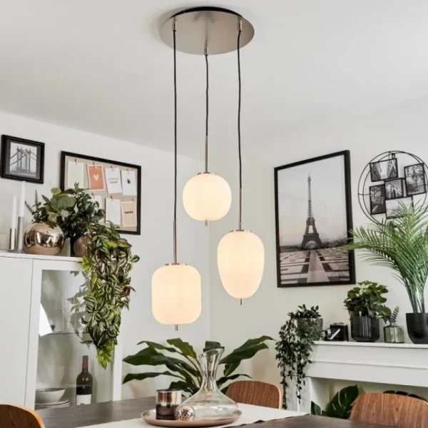 hofstein Suspension Verbania Nickel mat, 3 lumières* Lampes En Verre