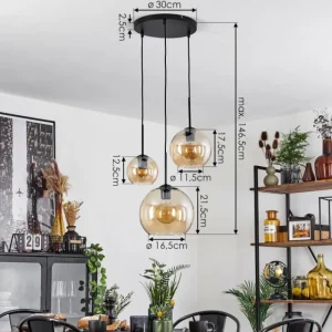 hofstein Suspension Verre 15 cm, 20 cm, 25 cm Koyoto Ambre, 3 lumières* Lampes En Verre