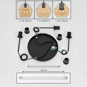 hofstein Suspension Verre 15 cm, 20 cm, 25 cm Koyoto Ambre, 3 lumières* Lampes En Verre